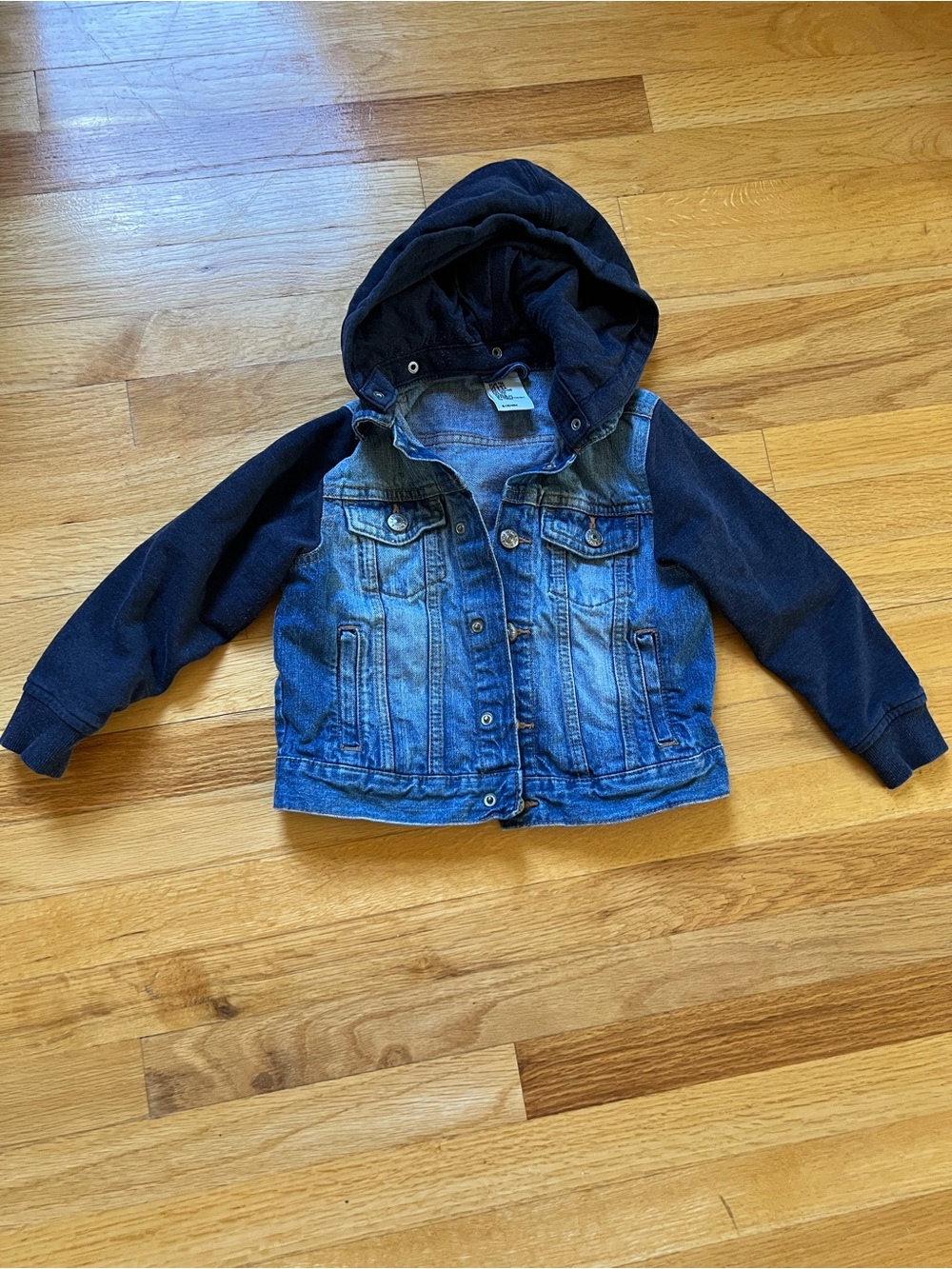 &Denim size 5-6 Denim Jacket with Navy Sleeves & Removable Navy Hood